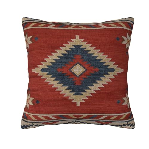 Vintage Southwest Throw Pillow Cover, 16x16 Native American Linen Cushion Case