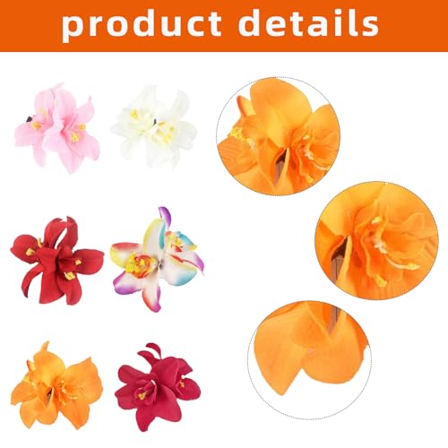6 Pcs Hawaiian Orchid Flower Hair Clips Tropical Hibiscus Barrettes