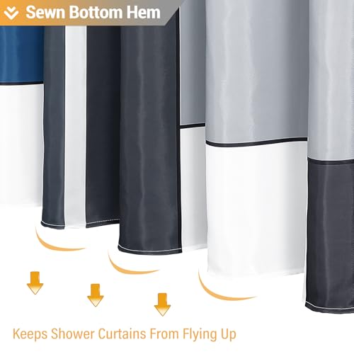 BTTN Navy Blue Geometric Waterproof Shower Curtain, 72x72