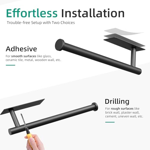 Foensc Square Black Paper Towel Holder - Under Cabinet Wall Mount