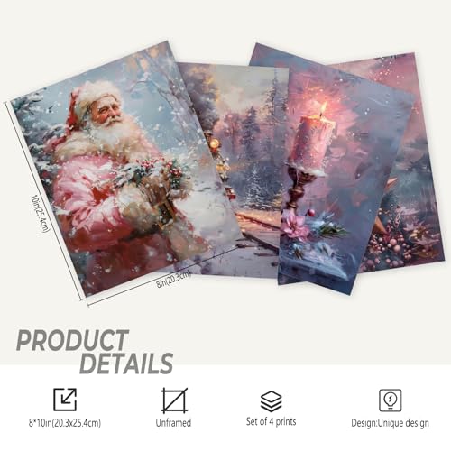 Christmas Wall Art Prints Set of 4 - Cozy 8x10 Decor