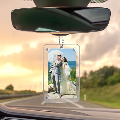 2Pcs Magnetic Car Photo Holder - Acrylic Rear View Mirror Frame