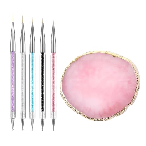FULINJOY Resin Nail Art Palette and 5 Pcs Double-Ended Nail Brushes Set