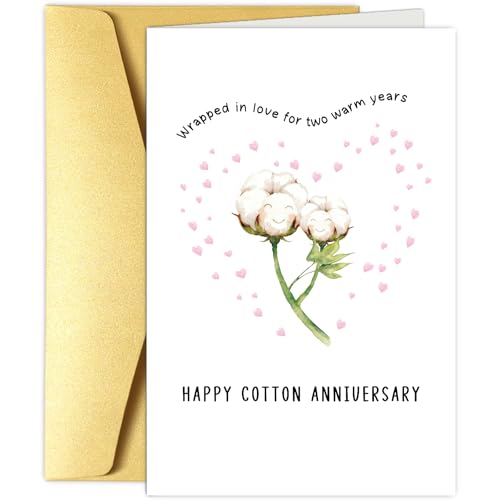 Happy 2-Year Anniversary Card for Him/Her - Cute Cotton Design