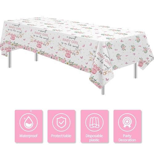 Pink Baby Shower Tablecloth Set - 3 Disposable Covers for Girls