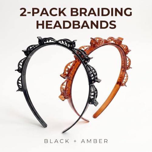 Double Layer Twist Braid Headband with Small Clips 2-Piece Set