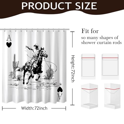 Mocsicka Black and White Western Cowboy Shower Curtain - 72x72 Waterproof Polyester Curtain for Farmhouse Decor