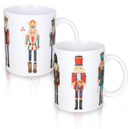Christmas Nutcracker Mug Set - 12oz Holiday Ceramic Drinking Cups, 2 Pieces