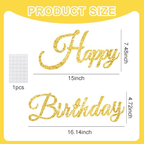 Glitter Gold Happy Birthday Sign for Backdrop - Elegant Party Decor