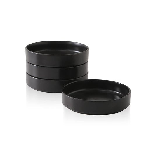 Stone Lain Coupe Dinnerware Set,16 Piece, Service For 4, Black Matte & Celina Stoneware 4-Piece Round Pasta Bowl Set, Black,4 QUARTS