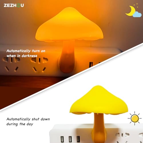 ZEZHOU Warm Yellow Mushroom Night Light - 2-Pack Plug-In Sensor Lamp