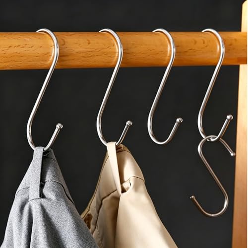 Soqool Heavy Duty S Hooks - 12-Pack Stainless Steel Organizer for Closet, Kitchen & Bathroom