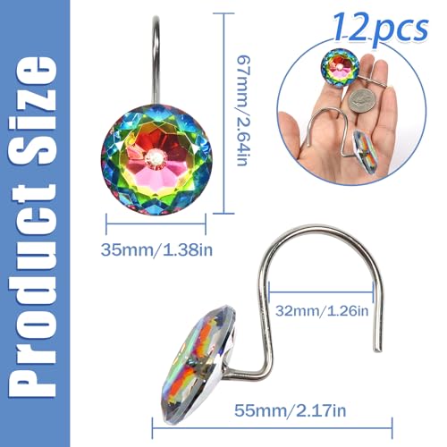 TOAOB 12-Piece Sparkling Rhinestone Shower Curtain Hooks - Rust-Proof