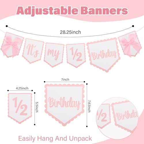 Half Birthday Decoration Set for Baby Girls with Banner, Hat & Cake Topper
