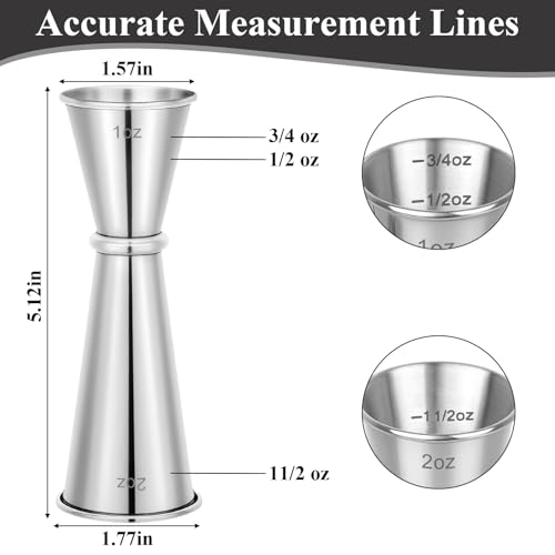 Stainless Steel Jigger Set - 2 Pack 1oz & 2oz Cocktail Measure