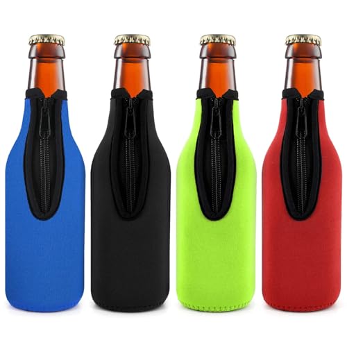 TOPOKO Set of 4 Color Beer Bottle Insulator Sleeves - Keeps Drinks Cold & Hands Warm