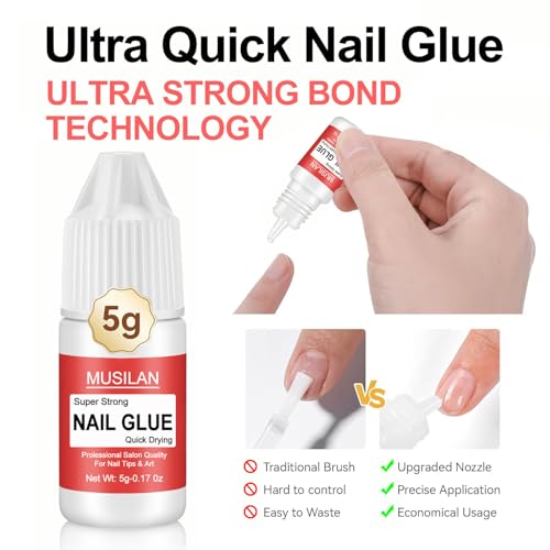 MUSILAN Super Strong Nail Glue & Remover Set for Press-on Nails