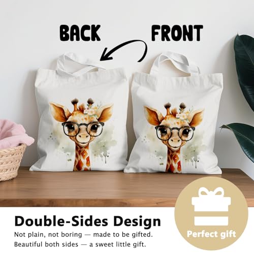 Giraffe Canvas Tote Bag for Women - 15x15 inch - Reusable Shopping Bag