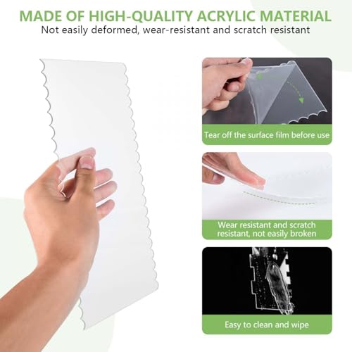 SenseYo 7 Pcs Acrylic Cake Scrapers Set - 9.5 Inch Large Icing Smoothers with Patterned Edges for Cake Decorating & Frosting