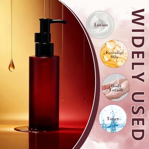 100ml Amber Glass Pump Bottles - 2 Pack Refillable Dispensers