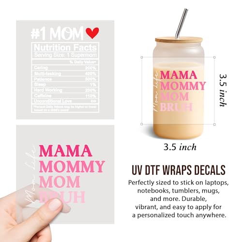 Mama Bruh UV DTF Cup Wrap Stickers - Waterproof Decals for 16 oz Glass Cups