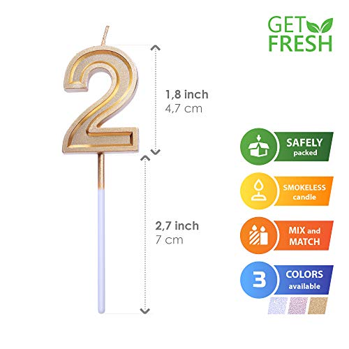 Gold Number 2 Birthday Candle – Elegant Cake Topper for Parties