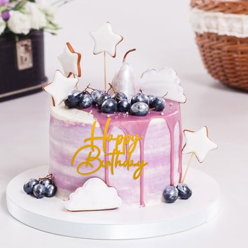 Gold Happy Birthday Cake Topper Set - 6 Styles Acrylic Decor