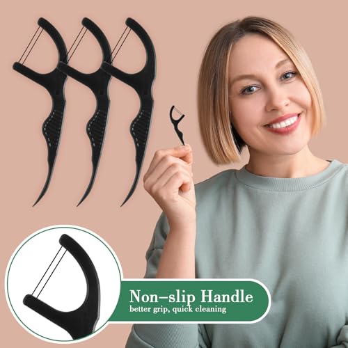 Dual Line Dental Floss Picks 100 Count Bulk Toothpicks Black