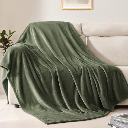 BEAUTEX Fleece Throw Blanket - Olive Green Soft Plush Bed & Couch Cover
