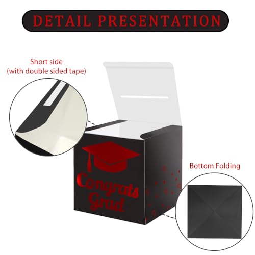 Partico Graduation Card Box Holder - 8.5 Inch Decorative Gift Box, Black-Red
