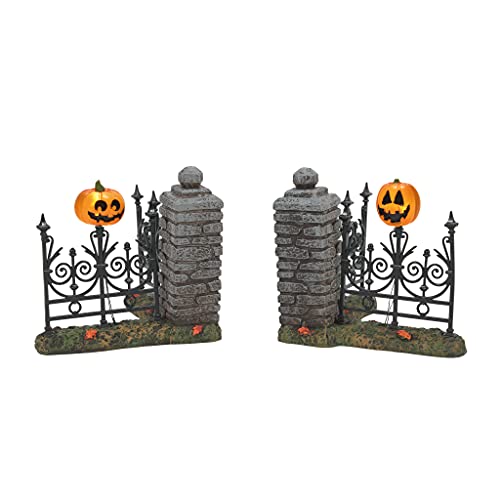 Department 56 Village Accessories Halloween Jack-O-Lantern Fence Corners Lit Figurine Set, 2.875 Inch, Multicolor