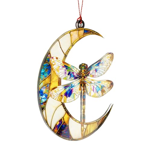 Dragonfly Moon Ornament - Elegant Suncatcher Gift for Women