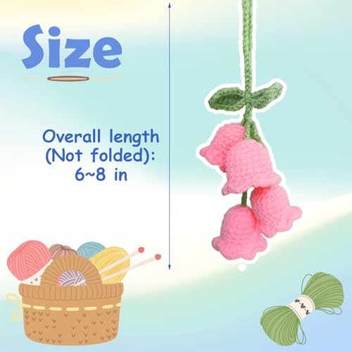 Zelaxeyi Handmade Crochet Pink Lily of the Valley Car Rearview Mirror Ornament