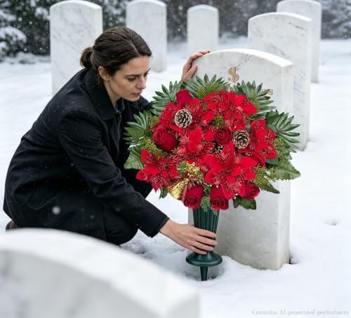 Artificial Cemetery Flower for Graves - Burgundy & Gold Christmas Tribute