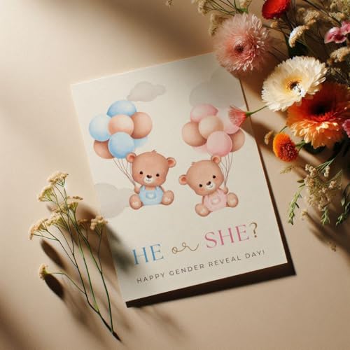 Gender Reveal Day Card – 5x7 Teddy Bear Design for New Parents
