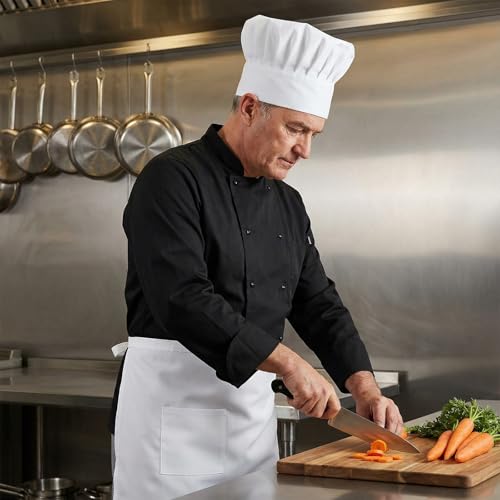 White Half-Apron and Chef Hat Set for Cooking & Baking