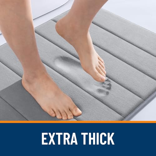 OLANLY Memory Foam Bath Mat, 30x20 Inch Grey Non-Slip Bathroom Rug