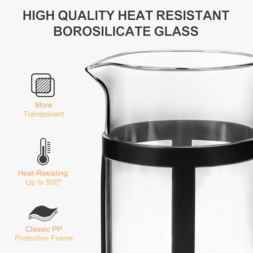 Chiallco Mini French Press Coffee Maker - 12oz Borosilicate Glass