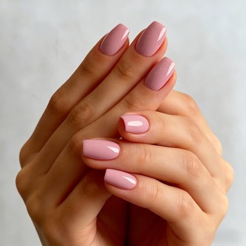 JOYVVEW Dark Purple Press On Nails Short Square Coffin False Nails Set