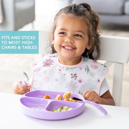 Bumkins Silicone Suction Plate with Lid, Lavender D5 for Toddlers