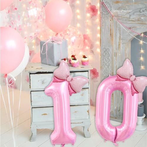 Pink Number 10 Balloon Set with Bow - 40 Inch Jumbo Birthday Decoration