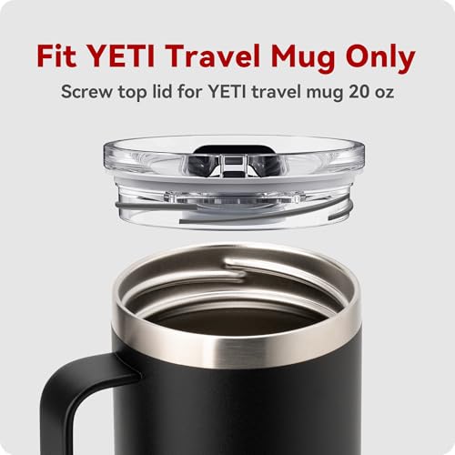 20 oz Stronghold Lid Replacement for YETI Rambler Travel Mug, Screw On Top Threaded Tumbler Twist Lid for Yeti 20oz Travel Mugs(Fits YETI Rambler 20 oz Travel Mug Only!)