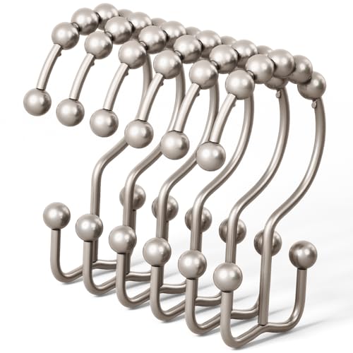 DAWNER Rust-Proof Stainless Steel Shower Curtain Hooks - Set of 12