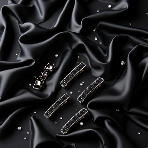 Black Rhinestone Hair Barrettes Metal Hair Clips 4-Piece Set