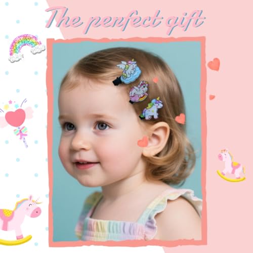 COHEXA 10-Pack Unicorn Hair Clips for Girls - Cute Non-Slip Resin Barrettes