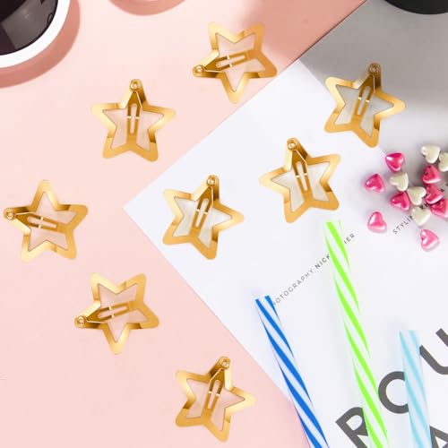 Pndeyo 20pcs Gold Star Hair Clips, Non-Slip Metal Y2K Snap Barrettes