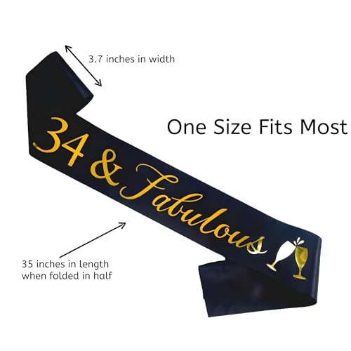 34 & Fabulous Sash - Black and Gold Birthday Accessory