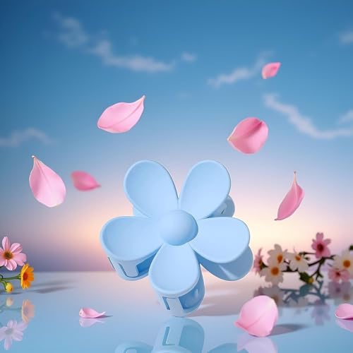 Large Blue Floral Hair Claw Clips Set of 2 for Thick Hair