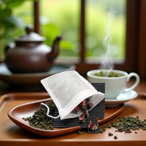 100 Cotton Disposable Tea Filter Bags with Drawstring - 5cm