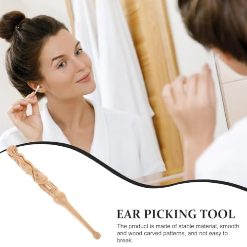 Wooden Ear Scoop Earwax Removal Tool - Carved Peach Wood Ear Pick